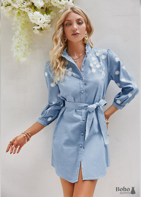 Blue Boho Office Mini Dress